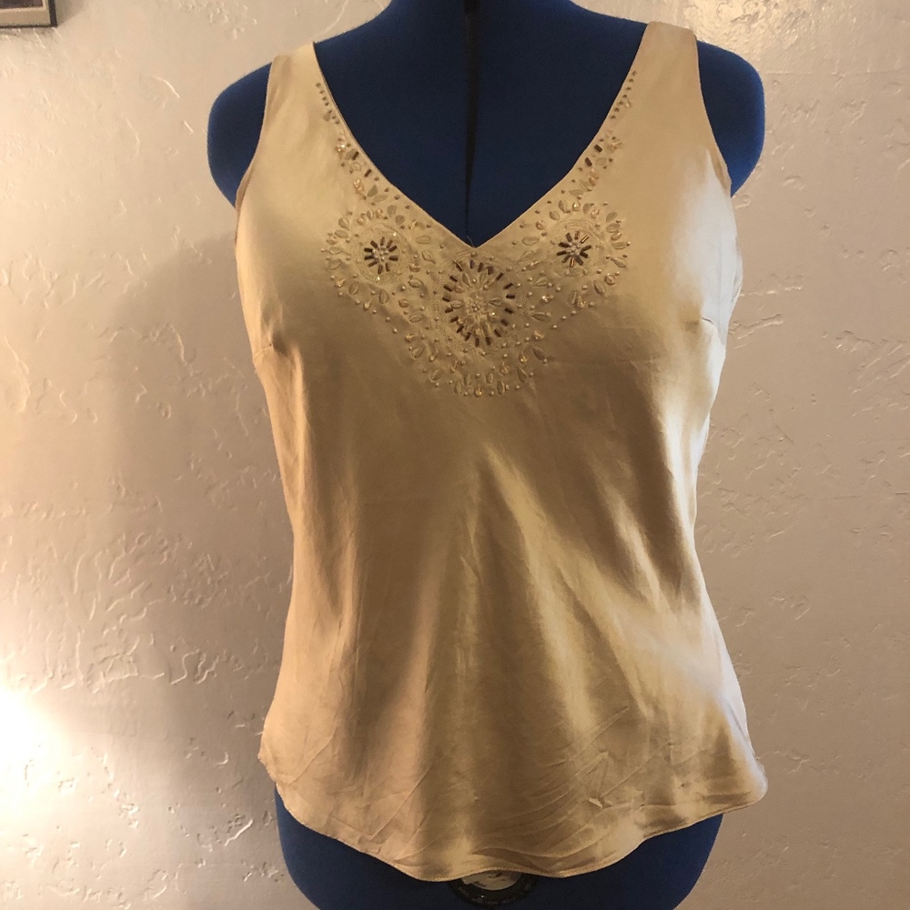 Ann Taylor 100% silk, beaded tank top, size 12